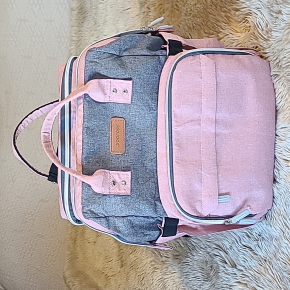 yoofoss Handbags - Changing table diaper bag with USB connection pink gray padded waterproof